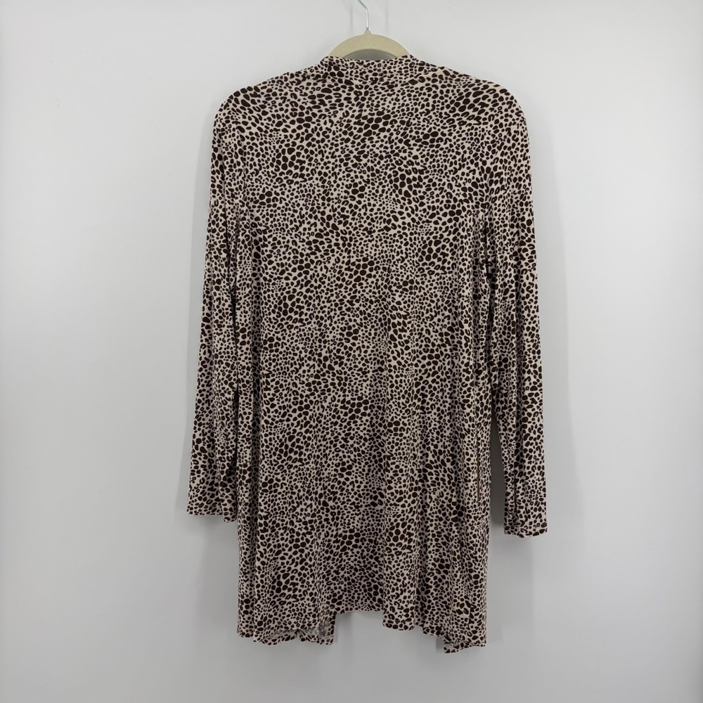 Lands End Cardigan Leopard Print Tan Womens Small 6-8 Longline Open Front Pocket - Picture 3 of 7